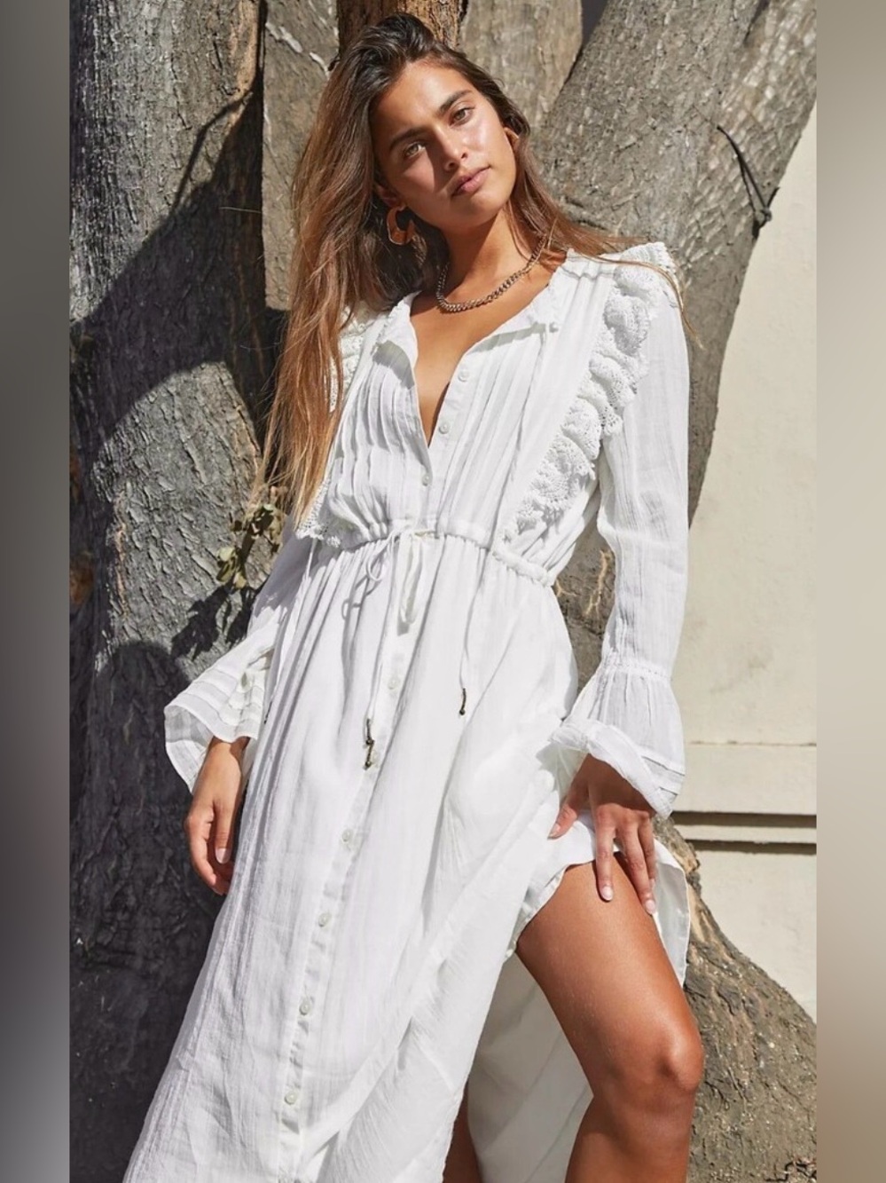 🤍 Free People Making‎ Memories Buttondown Crochet Lace Midi Dress Medium 🤍